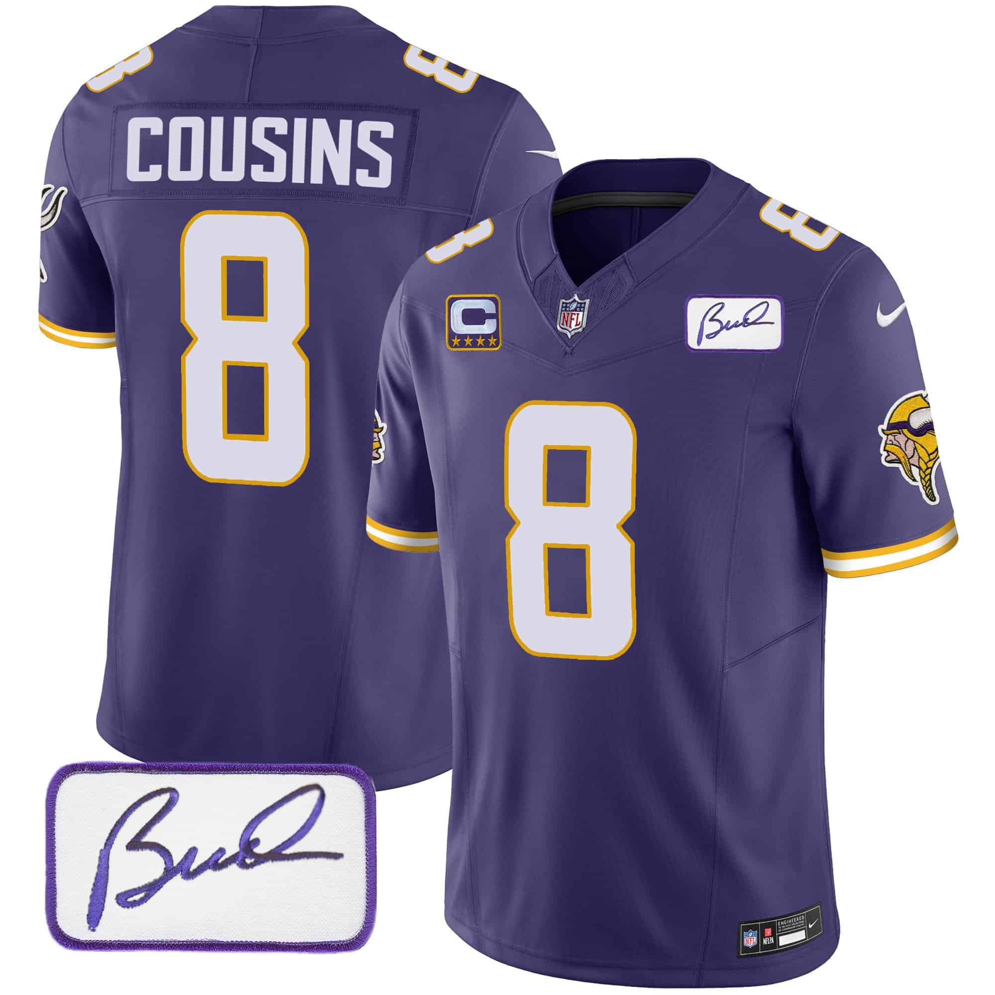 Men Minnesota Vikings #8 Cousins Purple 2024 Nike Bud Grant Patch Classic Limited NFL Jersey style 3->indianapolis colts->NFL Jersey